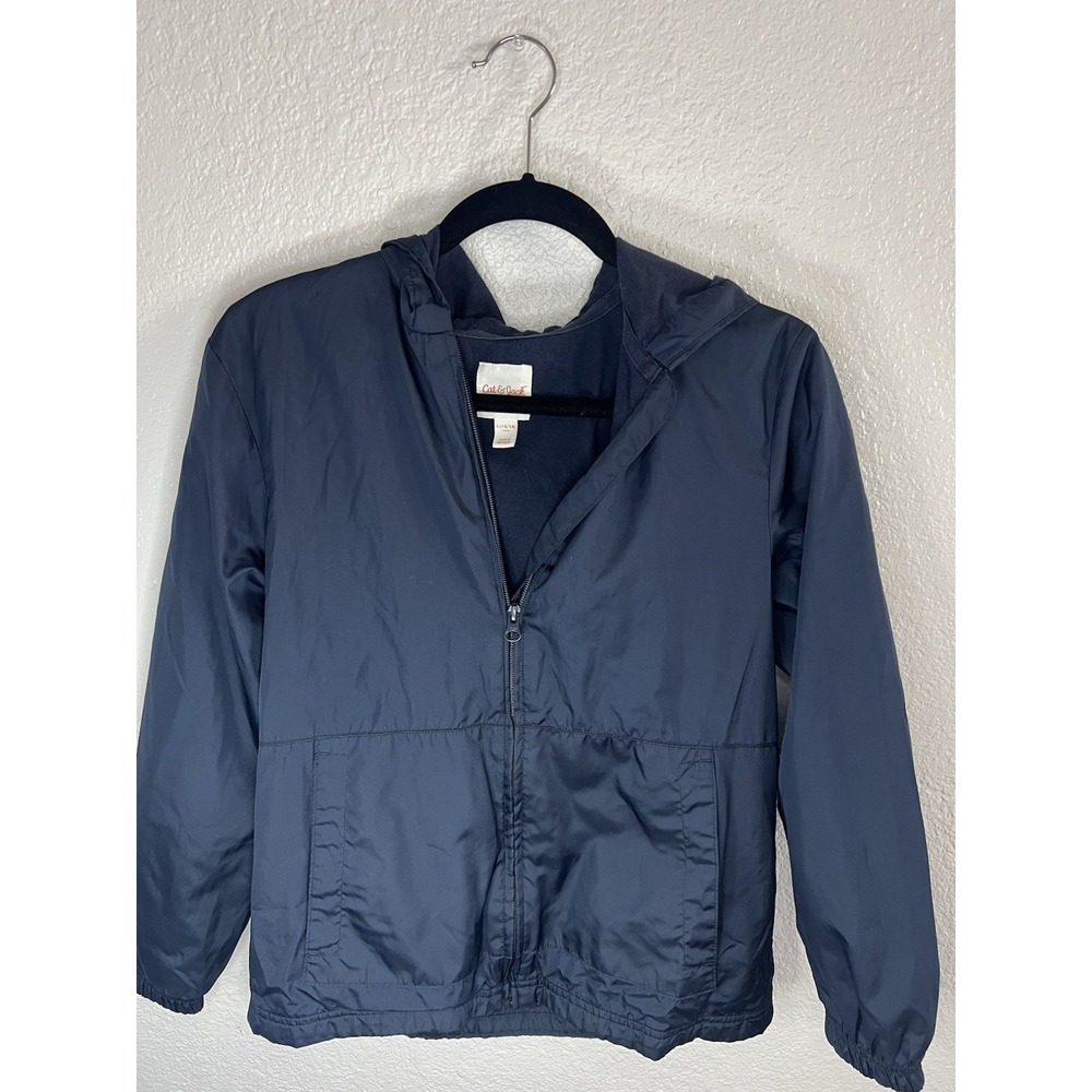 Cat & Jack Boys Navy Windbreaker Jacket Hooded Lightweight Full Zip L (12/14)